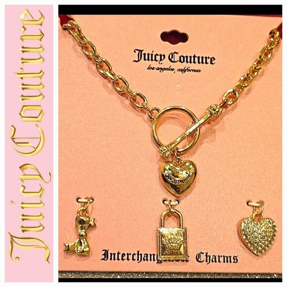 Juicy Couture Interchangeable Charms Heart &Crown Lock Necklace - Picture 1 of 5